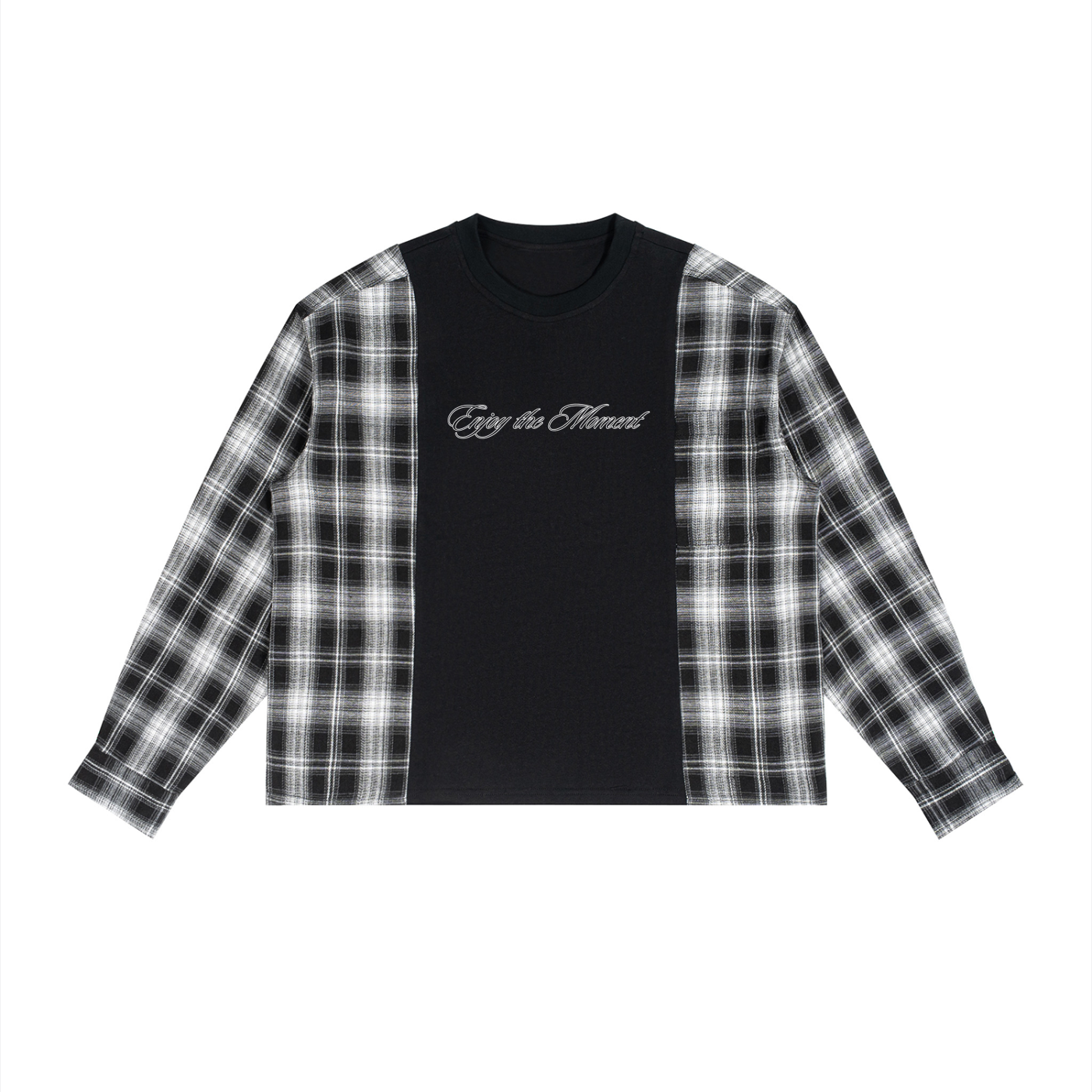 Tshirt Plaid Panel Long Sleeve