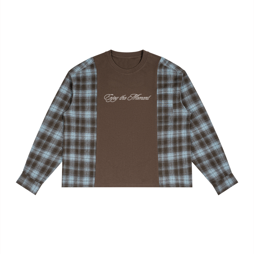 Tshirt Plaid Panel Long Sleeve