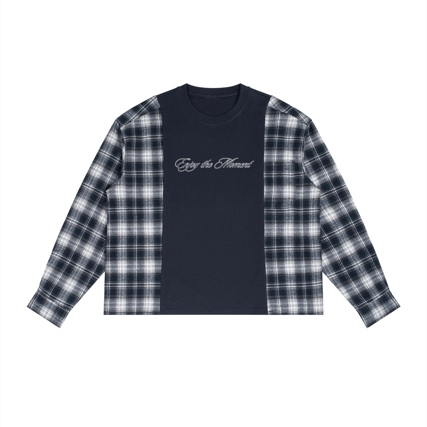 Tshirt Plaid Panel Long Sleeve