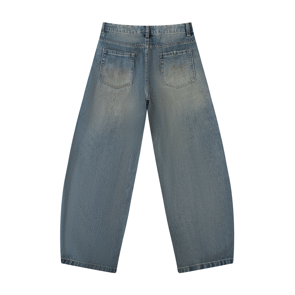Denim Distressed Barrel Jeans